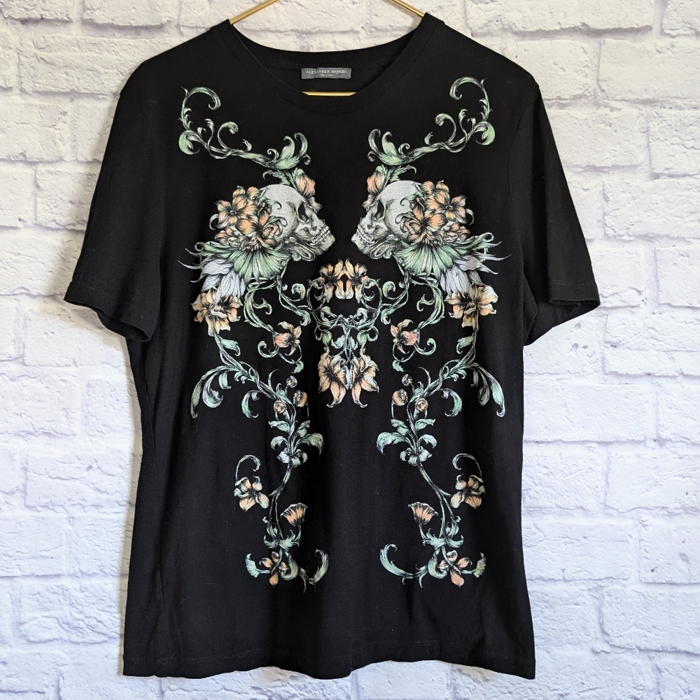Alexander McQueen Black Floral Skull Tee